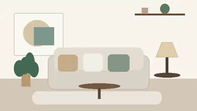 Salón pequeño, cálido y ordenado con detalles decorativos y almacenamiento funcional