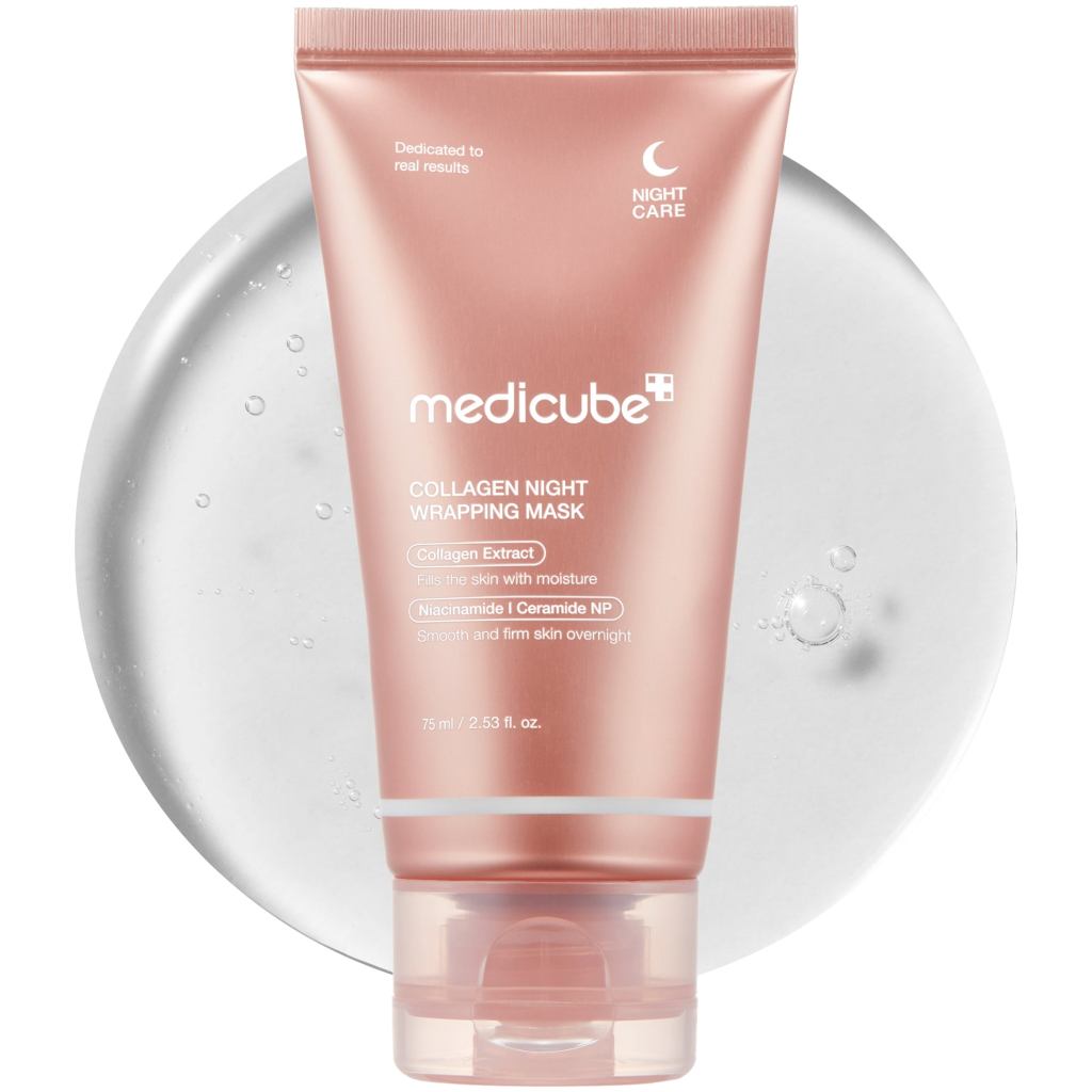 Envase rosa original de Medicube Collagen Night Wrapping Mask 75 ml